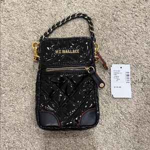 MZ Wallace Black Patent Quilted Crossbody Bag